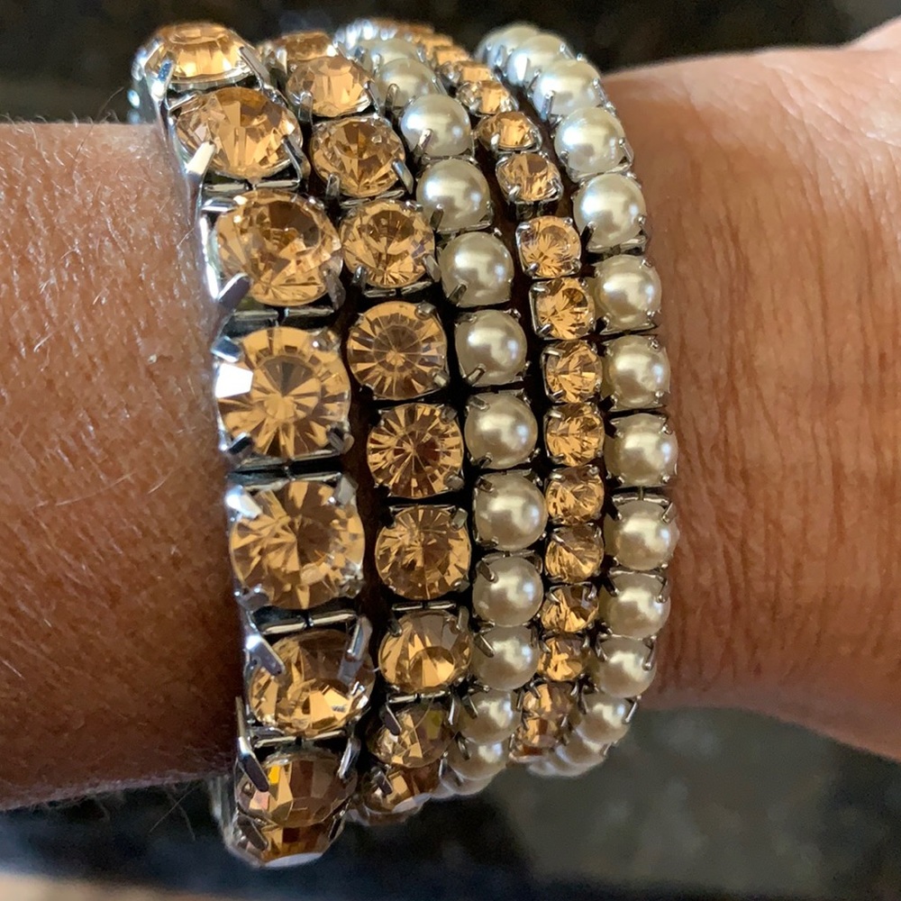 5 Piece Rhinestone & Pearl Stretch Bracelets